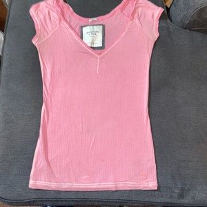 Pink Stretch V-neck  T-shirt